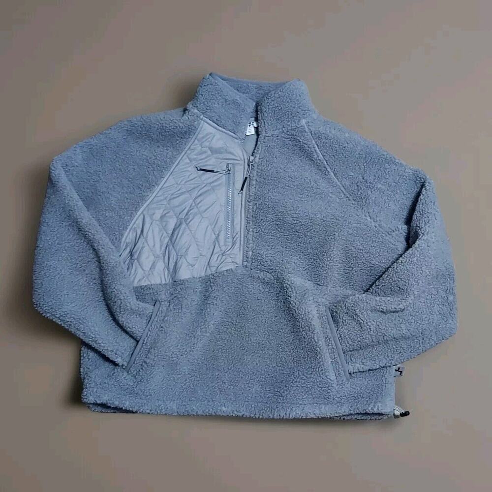 JOYLAB - Women's Size XL Faux Fur 1/4 Zip Pullover - Gray - Very Cute